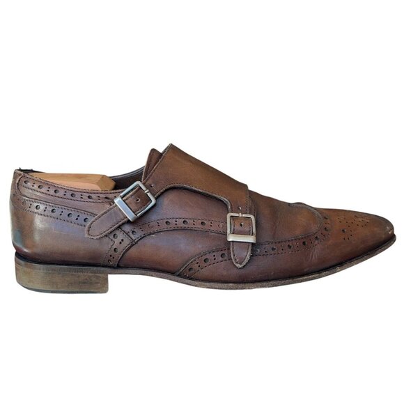 John Bakers Brown Leather Semi Brogue Double Monk Strap Shoes Mens 43.5 US 10 main image 13